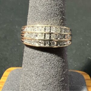 10k YG Multi Row Princess Cut Natural Diamond Band Engagement Wedding Ring Sz 7